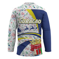 Curacao Christmas Hockey Jersey with Santa Lizard Crown Gifts Snowflakes and Holiday Icons Design - Wonder Print Shop