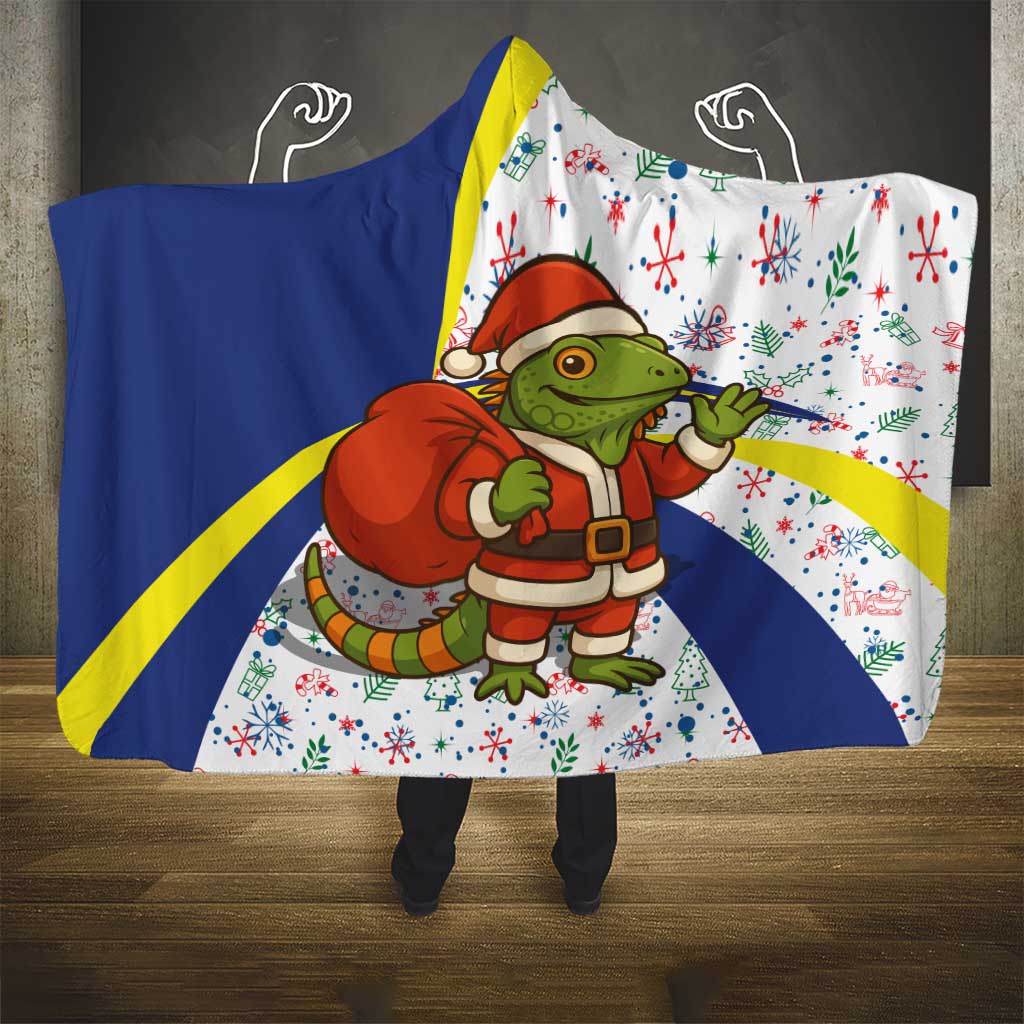 Curacao Christmas Hooded Blanket with Santa Lizard Crown Gifts Snowflakes and Holiday Icons Design - Wonder Print Shop