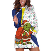 Curacao Christmas Hoodie Dress with Santa Lizard Crown Gifts Snowflakes and Holiday Icons Design - Wonder Print Shop