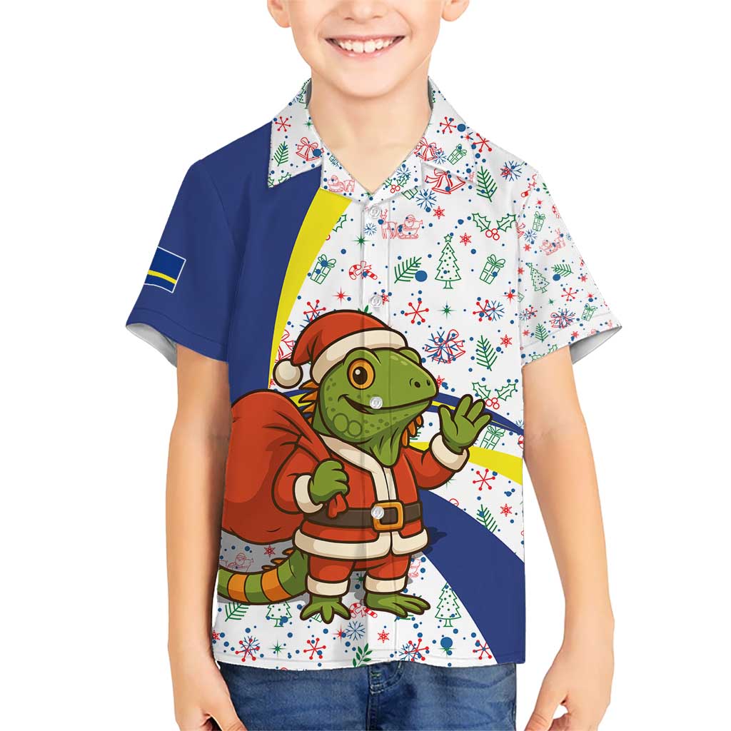 Curacao Christmas Kid Hawaiian Shirt with Santa Lizard Crown Gifts Snowflakes and Holiday Icons Design - Wonder Print Shop