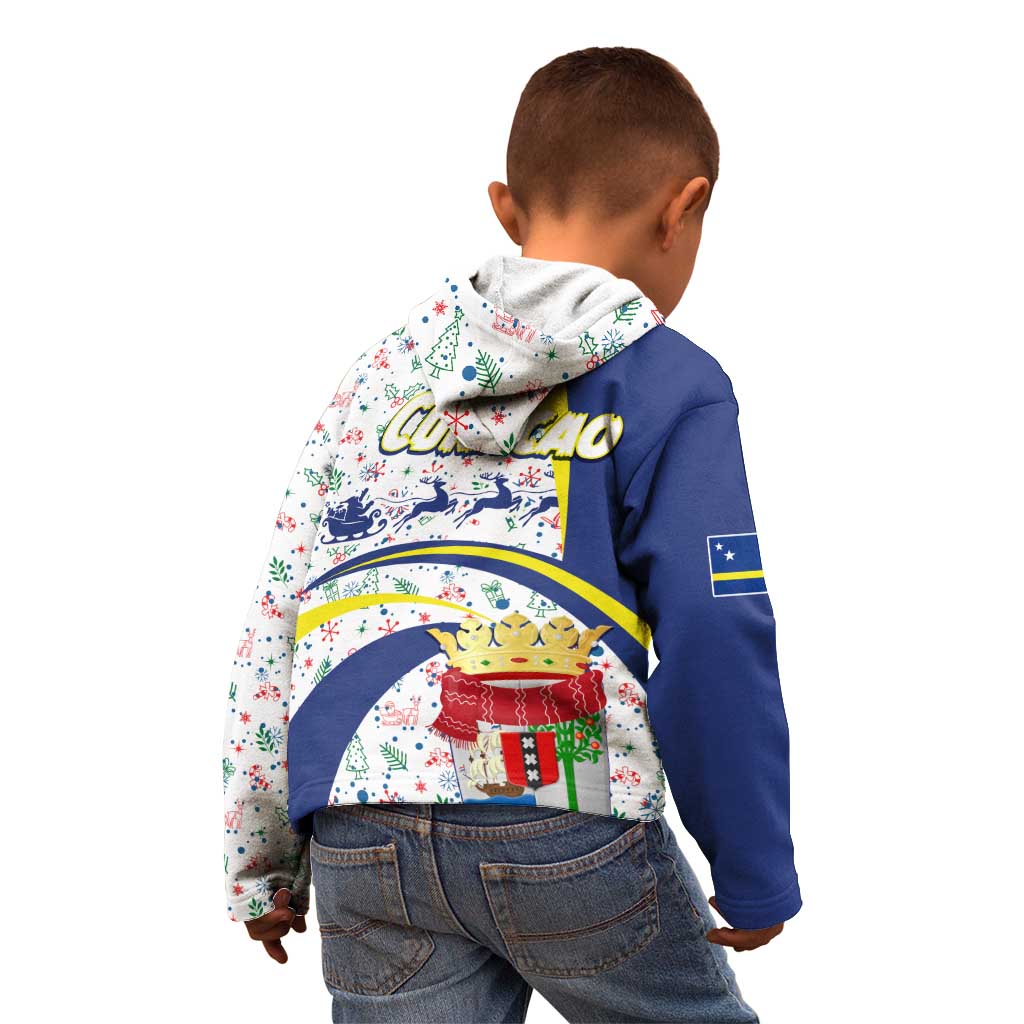 Curacao Christmas Kid Hoodie with Santa Lizard Crown Gifts Snowflakes and Holiday Icons Design - Wonder Print Shop