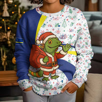 Curacao Christmas Kid Ugly Christmas Sweater with Santa Lizard Crown Gifts Snowflakes and Holiday Icons Design - Wonder Print Shop