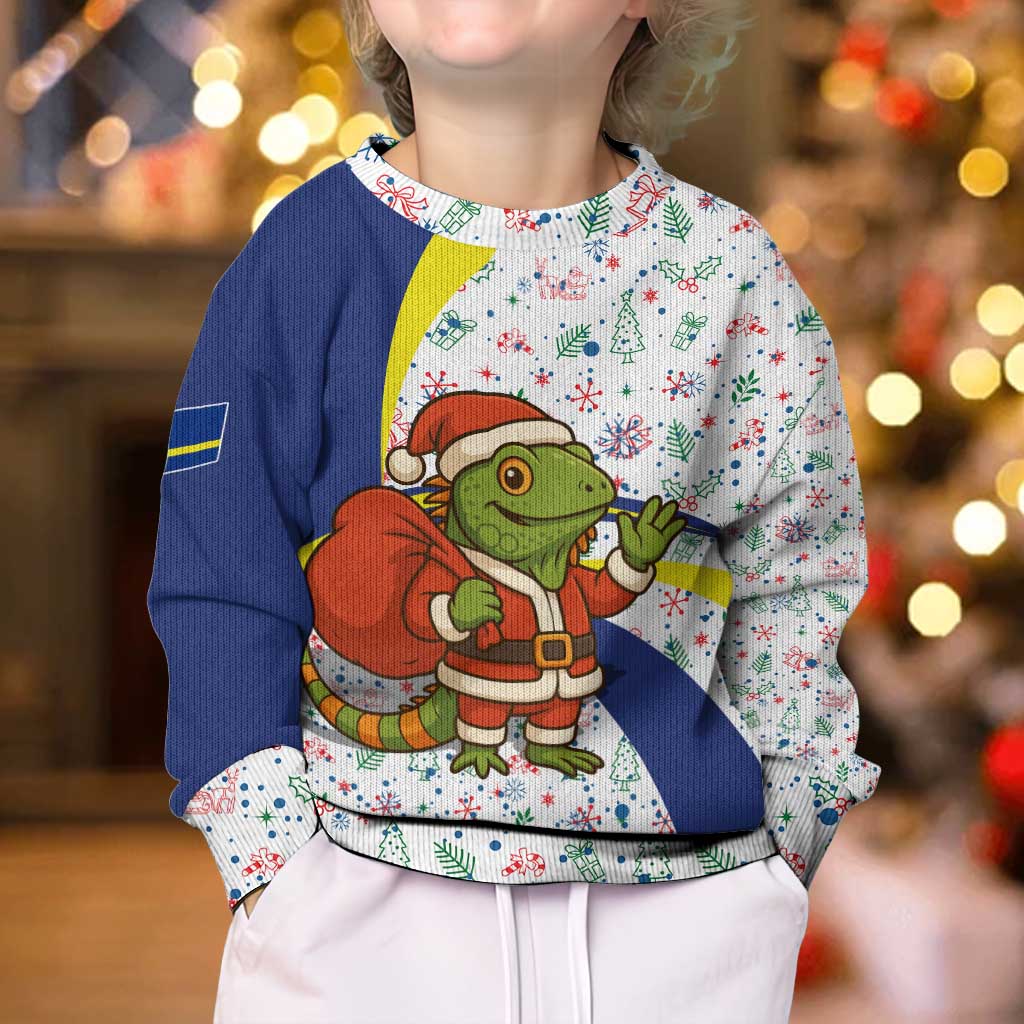 Curacao Christmas Kid Ugly Christmas Sweater with Santa Lizard Crown Gifts Snowflakes and Holiday Icons Design - Wonder Print Shop
