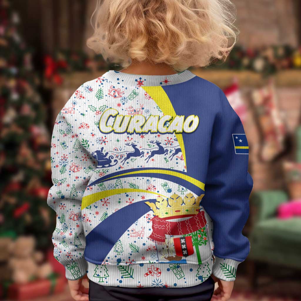 Curacao Christmas Kid Ugly Christmas Sweater with Santa Lizard Crown Gifts Snowflakes and Holiday Icons Design - Wonder Print Shop