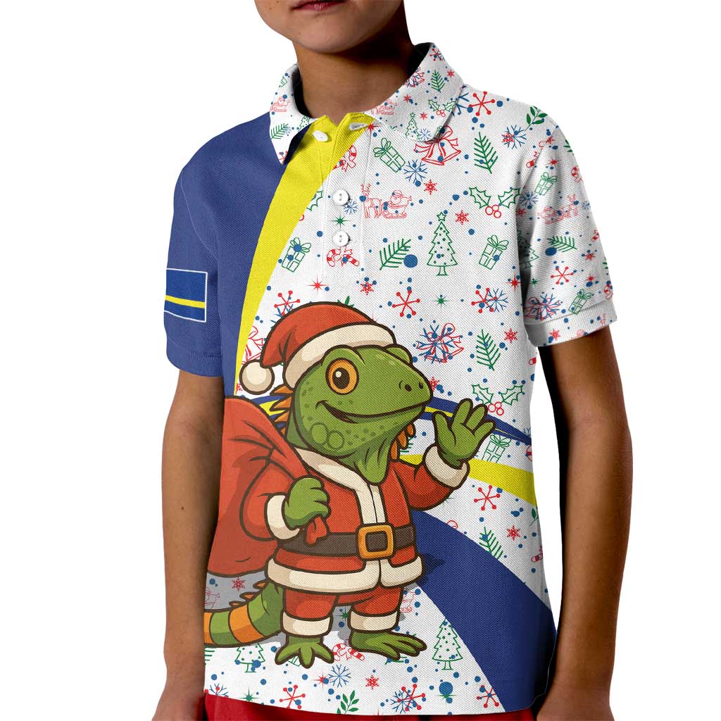 Curacao Christmas Kid Polo Shirt with Santa Lizard Crown Gifts Snowflakes and Holiday Icons Design - Wonder Print Shop