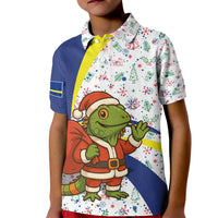 Curacao Christmas Kid Polo Shirt with Santa Lizard Crown Gifts Snowflakes and Holiday Icons Design - Wonder Print Shop