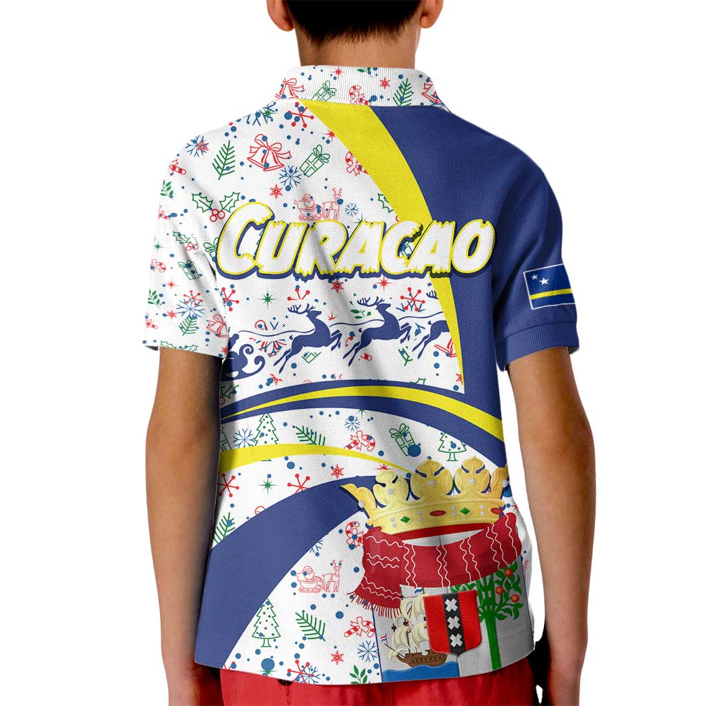 Curacao Christmas Kid Polo Shirt with Santa Lizard Crown Gifts Snowflakes and Holiday Icons Design - Wonder Print Shop