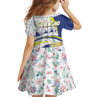 Curacao Christmas Kid Short Sleeve Dress with Santa Lizard Crown Gifts Snowflakes and Holiday Icons Design - Wonder Print Shop