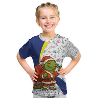 Curacao Christmas Kid T Shirt with Santa Lizard Crown Gifts Snowflakes and Holiday Icons Design - Wonder Print Shop