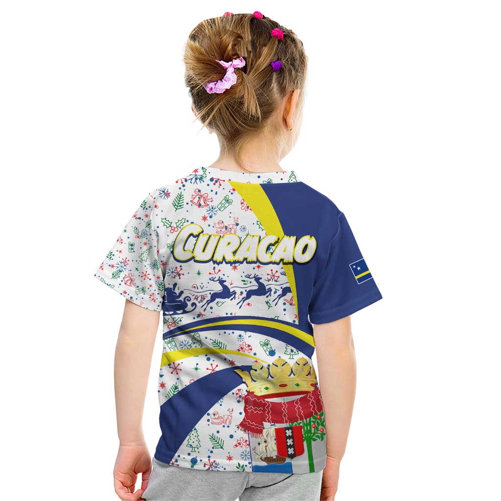 Curacao Christmas Kid T Shirt with Santa Lizard Crown Gifts Snowflakes and Holiday Icons Design - Wonder Print Shop
