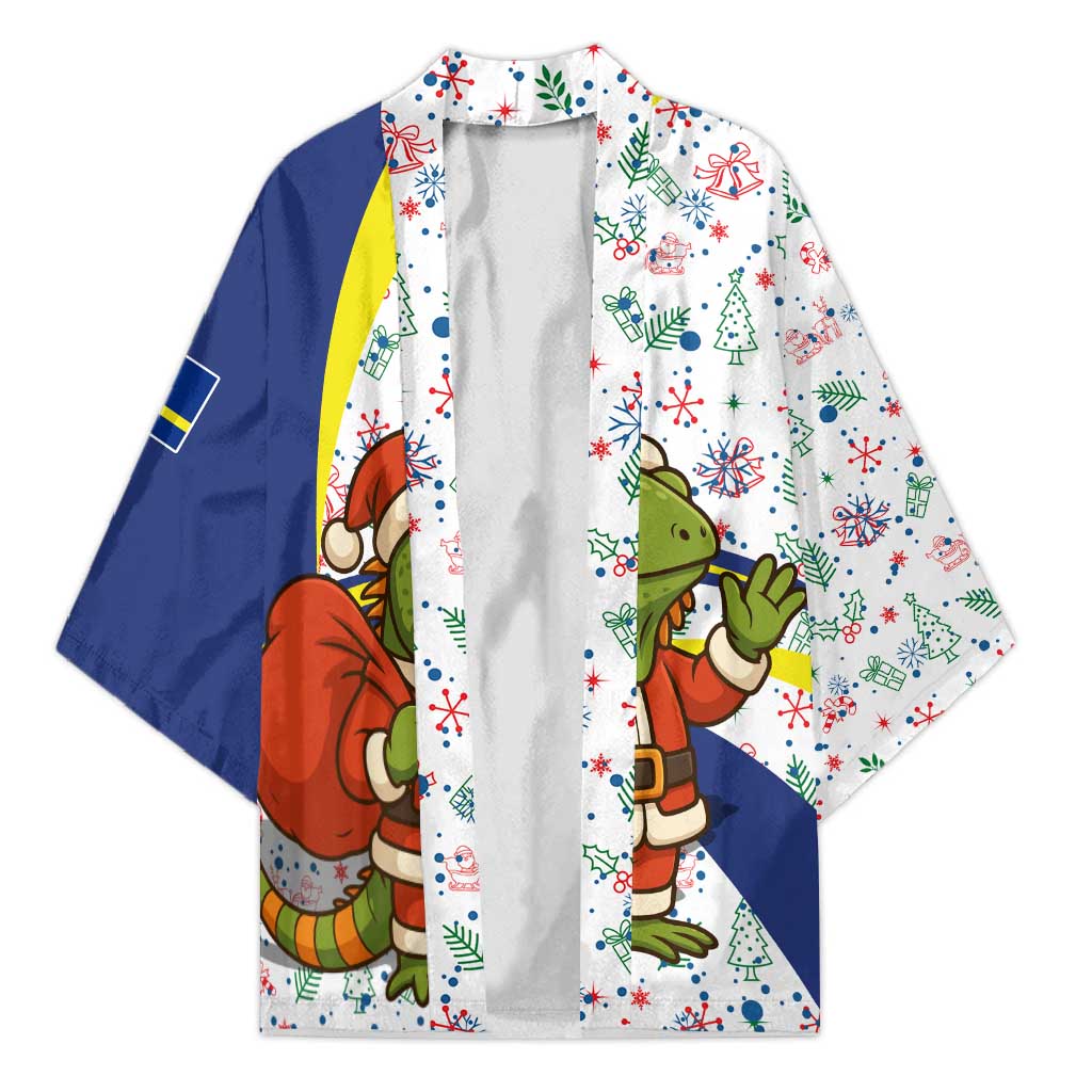 Curacao Christmas Kimono with Santa Lizard Crown Gifts Snowflakes and Holiday Icons Design - Wonder Print Shop