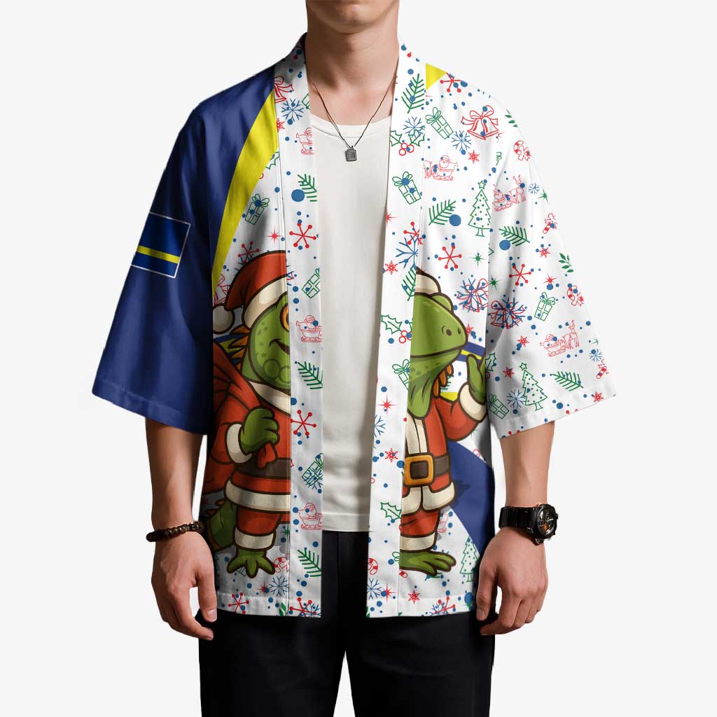 Curacao Christmas Kimono with Santa Lizard Crown Gifts Snowflakes and Holiday Icons Design - Wonder Print Shop