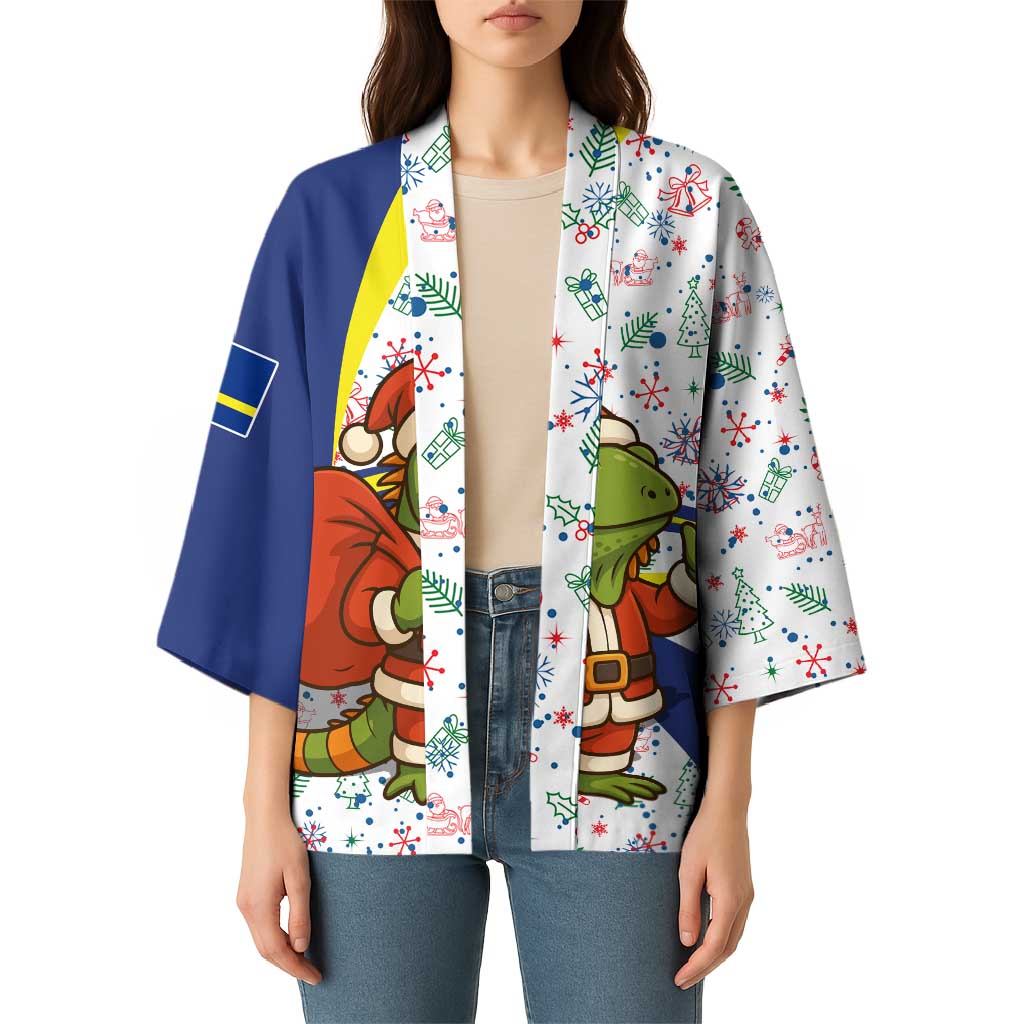 Curacao Christmas Kimono with Santa Lizard Crown Gifts Snowflakes and Holiday Icons Design - Wonder Print Shop