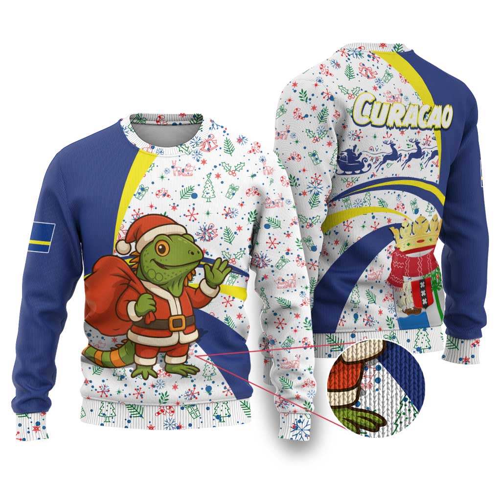 Curacao Christmas Ugly Christmas Sweater with Santa Lizard Crown Gifts Snowflakes and Holiday Icons Design - Wonder Print Shop