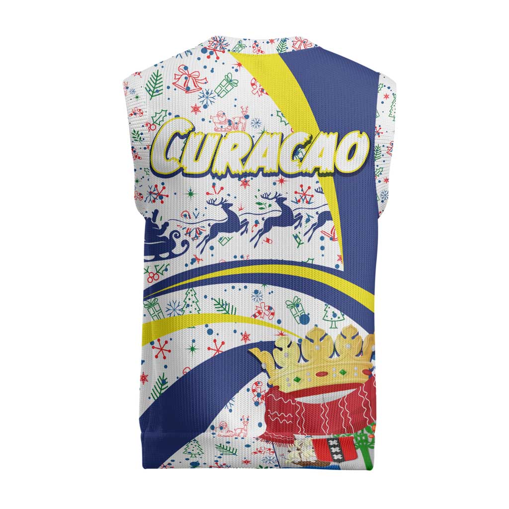 Curacao Christmas Knitted V-Neck Vest with Santa Lizard Crown Gifts Snowflakes and Holiday Icons Design - Wonder Print Shop