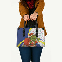 Curacao Christmas Leather Bag with Santa Lizard Crown Gifts Snowflakes and Holiday Icons Design - Wonder Print Shop