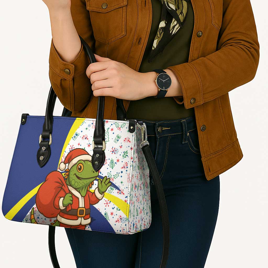 Curacao Christmas Leather Bag with Santa Lizard Crown Gifts Snowflakes and Holiday Icons Design - Wonder Print Shop