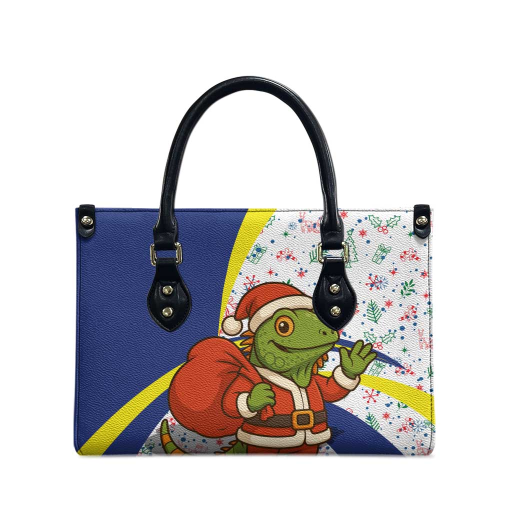 Curacao Christmas Leather Bag with Santa Lizard Crown Gifts Snowflakes and Holiday Icons Design - Wonder Print Shop