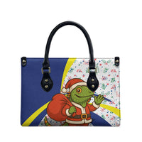 Curacao Christmas Leather Bag with Santa Lizard Crown Gifts Snowflakes and Holiday Icons Design - Wonder Print Shop