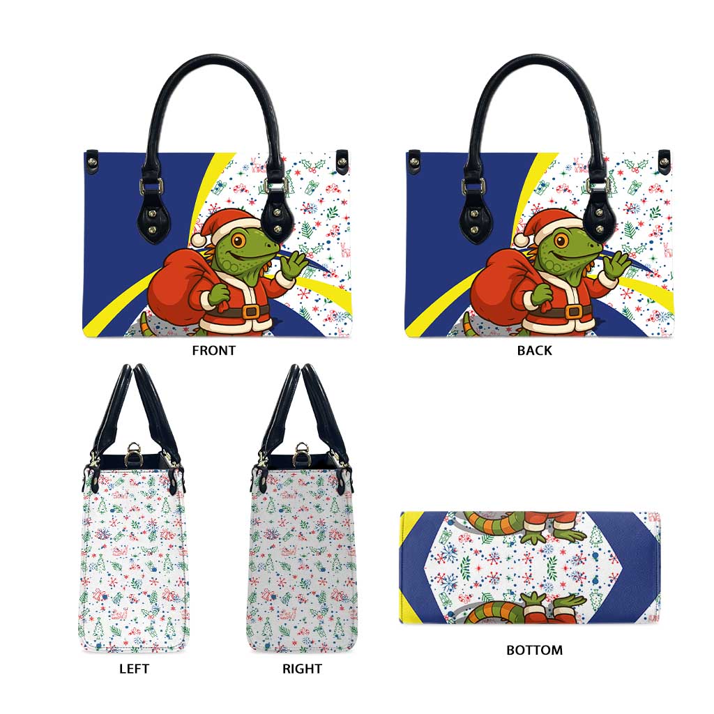 Curacao Christmas Leather Bag with Santa Lizard Crown Gifts Snowflakes and Holiday Icons Design - Wonder Print Shop