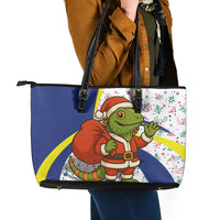 Curacao Christmas Leather Tote Bag with Santa Lizard Crown Gifts Snowflakes and Holiday Icons Design - Wonder Print Shop