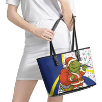 Curacao Christmas Leather Tote Bag with Santa Lizard Crown Gifts Snowflakes and Holiday Icons Design - Wonder Print Shop