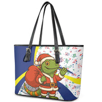 Curacao Christmas Leather Tote Bag with Santa Lizard Crown Gifts Snowflakes and Holiday Icons Design - Wonder Print Shop