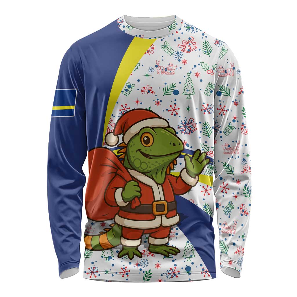 Curacao Christmas Long Sleeve Shirt with Santa Lizard Crown Gifts Snowflakes and Holiday Icons Design - Wonder Print Shop