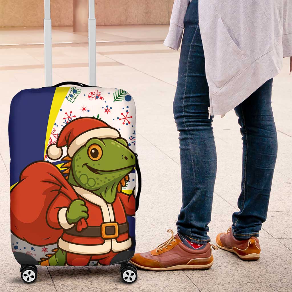 Curacao Christmas Luggage Cover with Santa Lizard Crown Gifts Snowflakes and Holiday Icons Design - Wonder Print Shop