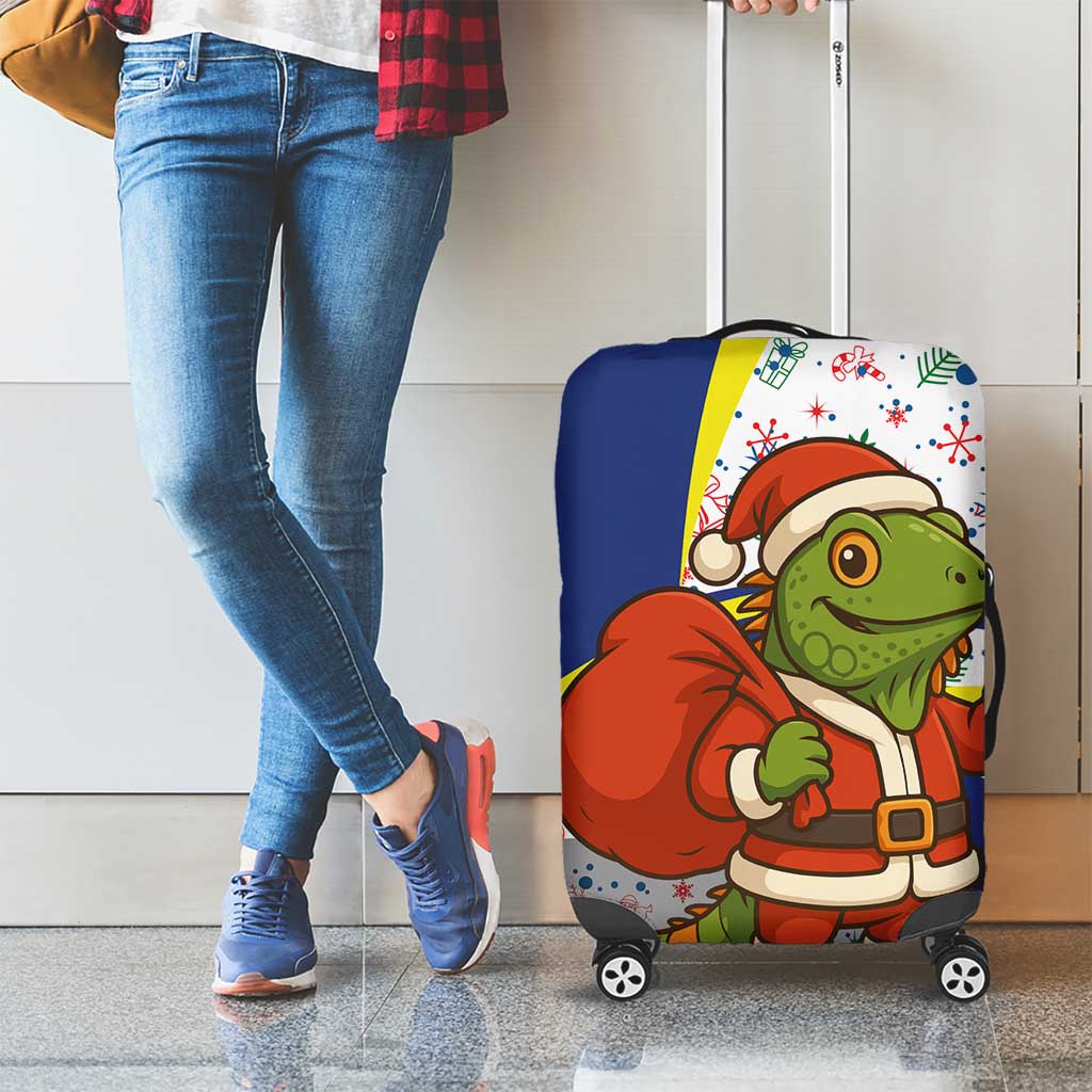 Curacao Christmas Luggage Cover with Santa Lizard Crown Gifts Snowflakes and Holiday Icons Design - Wonder Print Shop