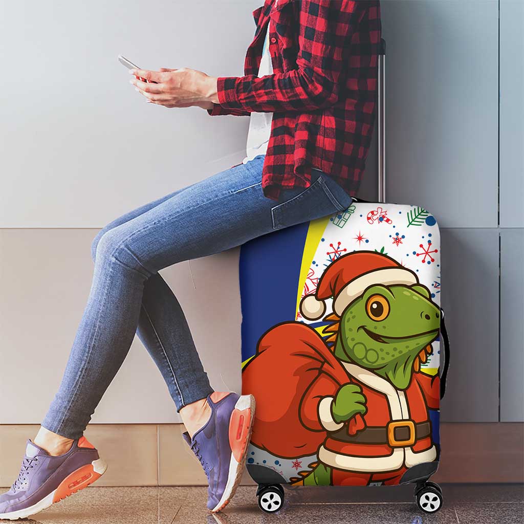 Curacao Christmas Luggage Cover with Santa Lizard Crown Gifts Snowflakes and Holiday Icons Design - Wonder Print Shop