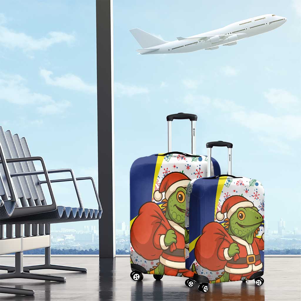 Curacao Christmas Luggage Cover with Santa Lizard Crown Gifts Snowflakes and Holiday Icons Design - Wonder Print Shop