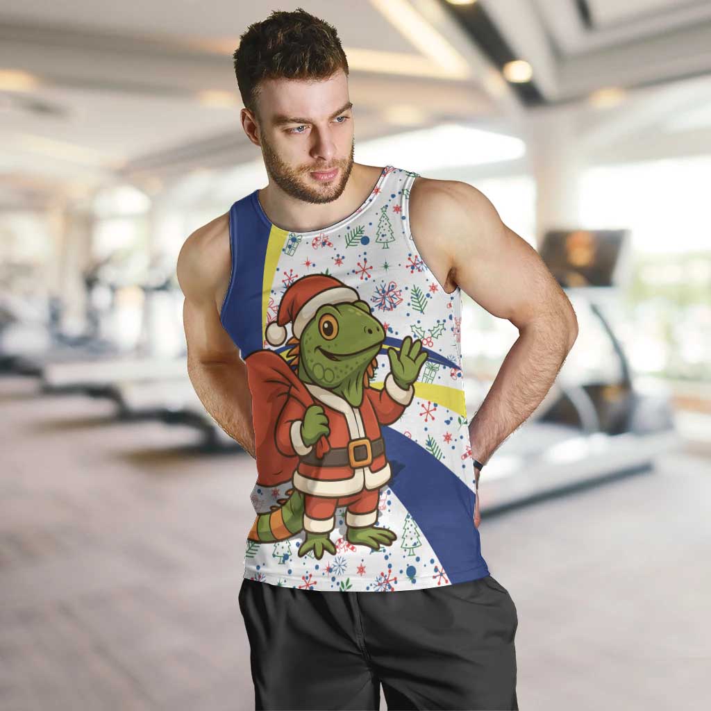 Curacao Christmas Men Tank Top with Santa Lizard Crown Gifts Snowflakes and Holiday Icons Design - Wonder Print Shop