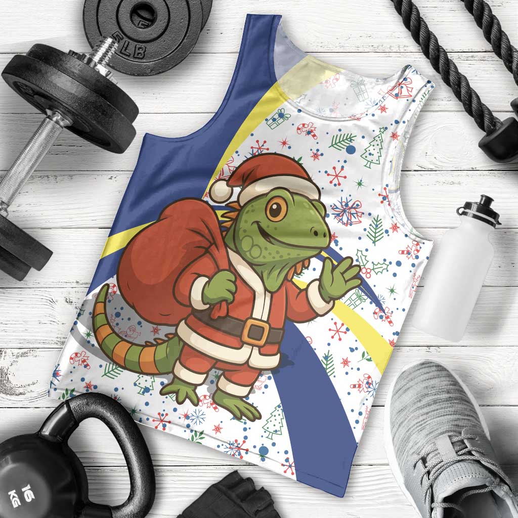 Curacao Christmas Men Tank Top with Santa Lizard Crown Gifts Snowflakes and Holiday Icons Design - Wonder Print Shop