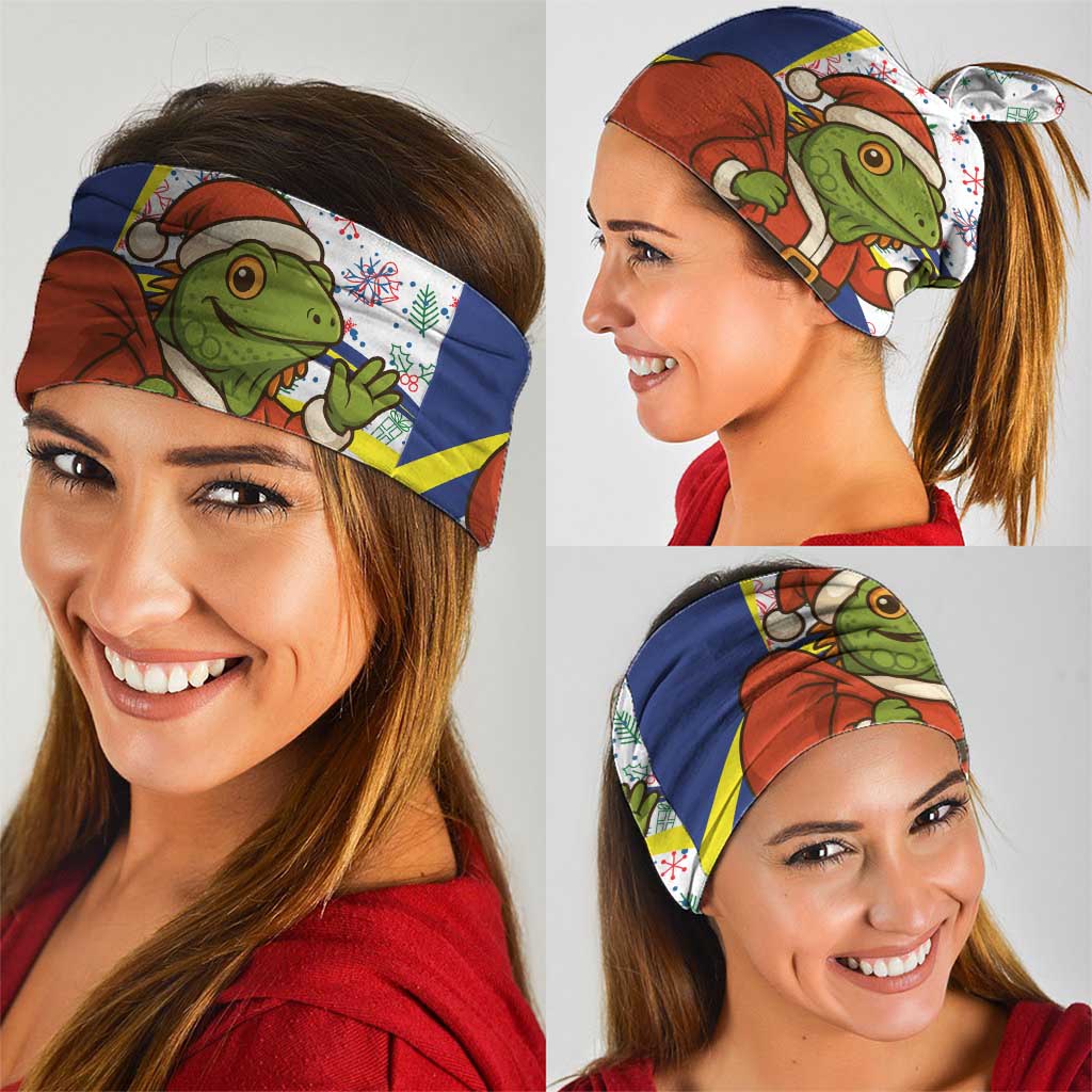 Curacao Christmas Neck Gaiter with Santa Lizard Crown Gifts Snowflakes and Holiday Icons Design - Wonder Print Shop