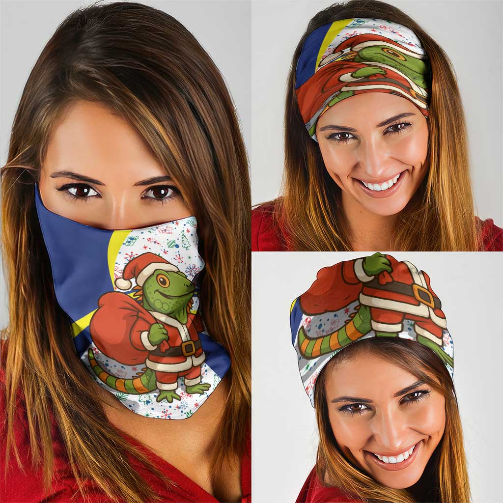 Curacao Christmas Neck Gaiter with Santa Lizard Crown Gifts Snowflakes and Holiday Icons Design - Wonder Print Shop