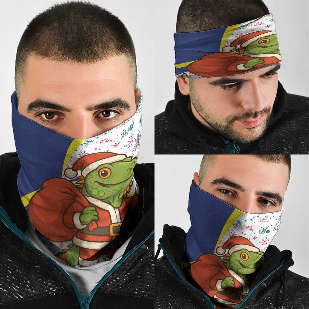 Curacao Christmas Neck Gaiter with Santa Lizard Crown Gifts Snowflakes and Holiday Icons Design - Wonder Print Shop