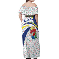 Curacao Christmas Off Shoulder Maxi Dress with Santa Lizard Crown Gifts Snowflakes and Holiday Icons Design - Wonder Print Shop