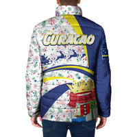 Curacao Christmas Padded Jacket with Santa Lizard Crown Gifts Snowflakes and Holiday Icons Design - Wonder Print Shop