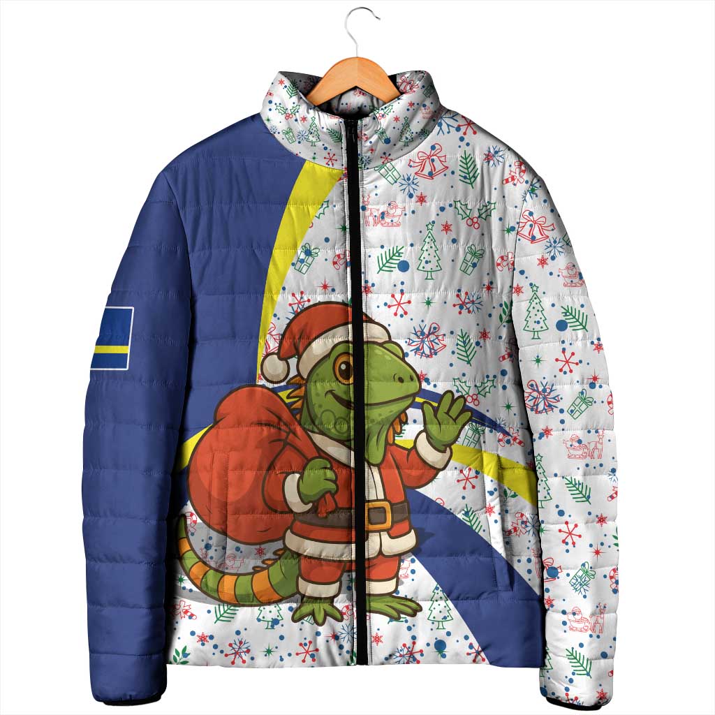 Curacao Christmas Padded Jacket with Santa Lizard Crown Gifts Snowflakes and Holiday Icons Design - Wonder Print Shop