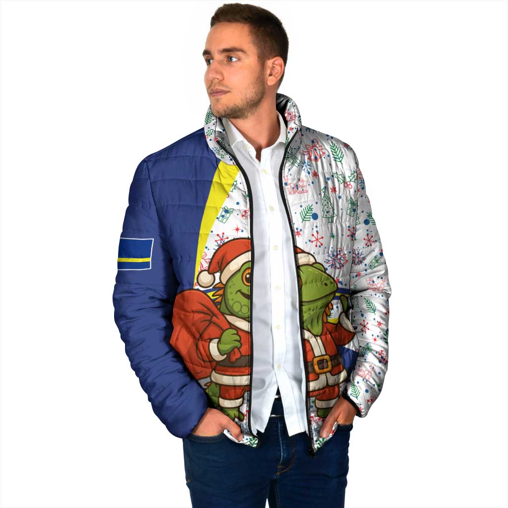 Curacao Christmas Padded Jacket with Santa Lizard Crown Gifts Snowflakes and Holiday Icons Design - Wonder Print Shop