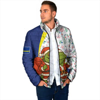 Curacao Christmas Padded Jacket with Santa Lizard Crown Gifts Snowflakes and Holiday Icons Design - Wonder Print Shop