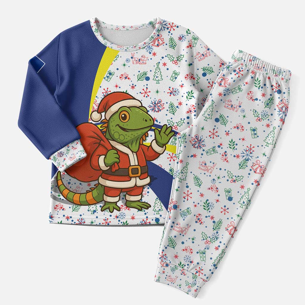 Curacao Christmas Pajama Set with Santa Lizard Crown Gifts Snowflakes and Holiday Icons Design - Wonder Print Shop