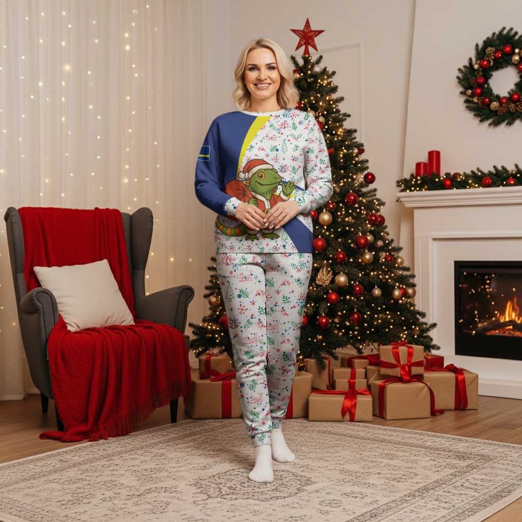 Curacao Christmas Pajama Set with Santa Lizard Crown Gifts Snowflakes and Holiday Icons Design - Wonder Print Shop