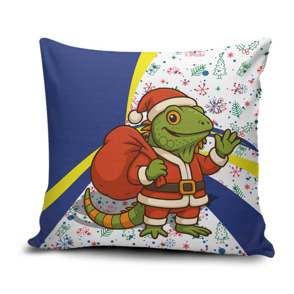 Curacao Christmas Pillow Cover with Santa Lizard Crown Gifts Snowflakes and Holiday Icons Design - Wonder Print Shop