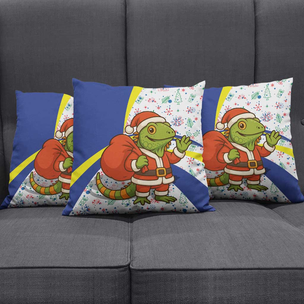 Curacao Christmas Pillow Cover with Santa Lizard Crown Gifts Snowflakes and Holiday Icons Design - Wonder Print Shop