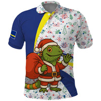 Curacao Christmas Polo Shirt with Santa Lizard Crown Gifts Snowflakes and Holiday Icons Design - Wonder Print Shop