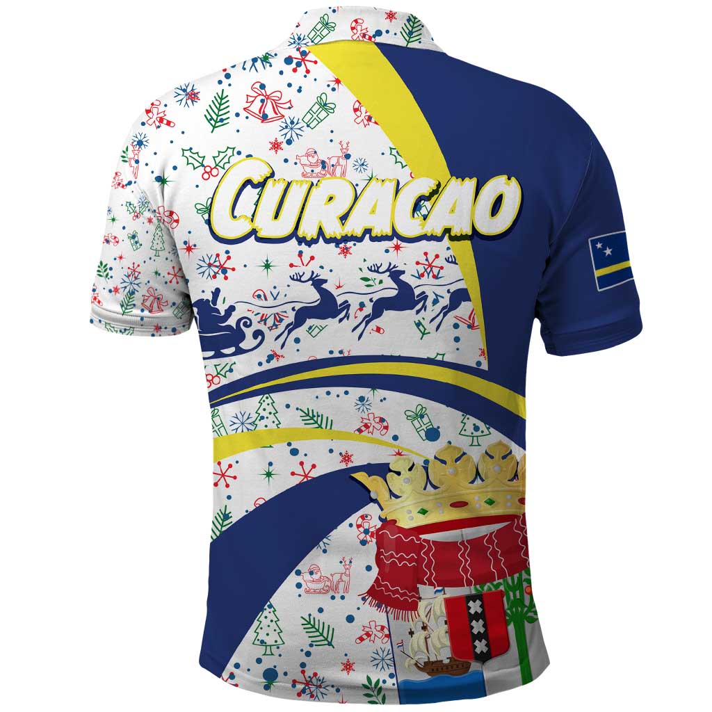 Curacao Christmas Polo Shirt with Santa Lizard Crown Gifts Snowflakes and Holiday Icons Design - Wonder Print Shop