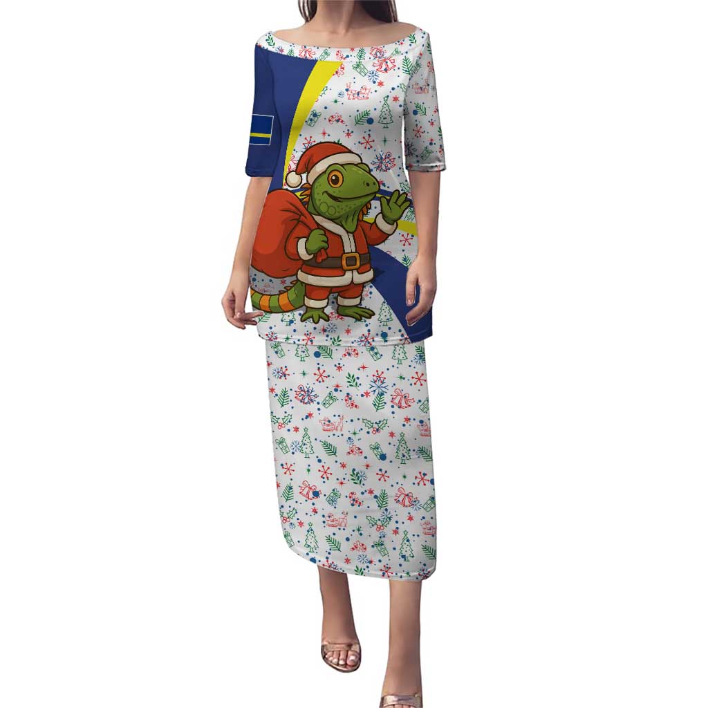 Curacao Christmas Puletasi with Santa Lizard Crown Gifts Snowflakes and Holiday Icons Design - Wonder Print Shop