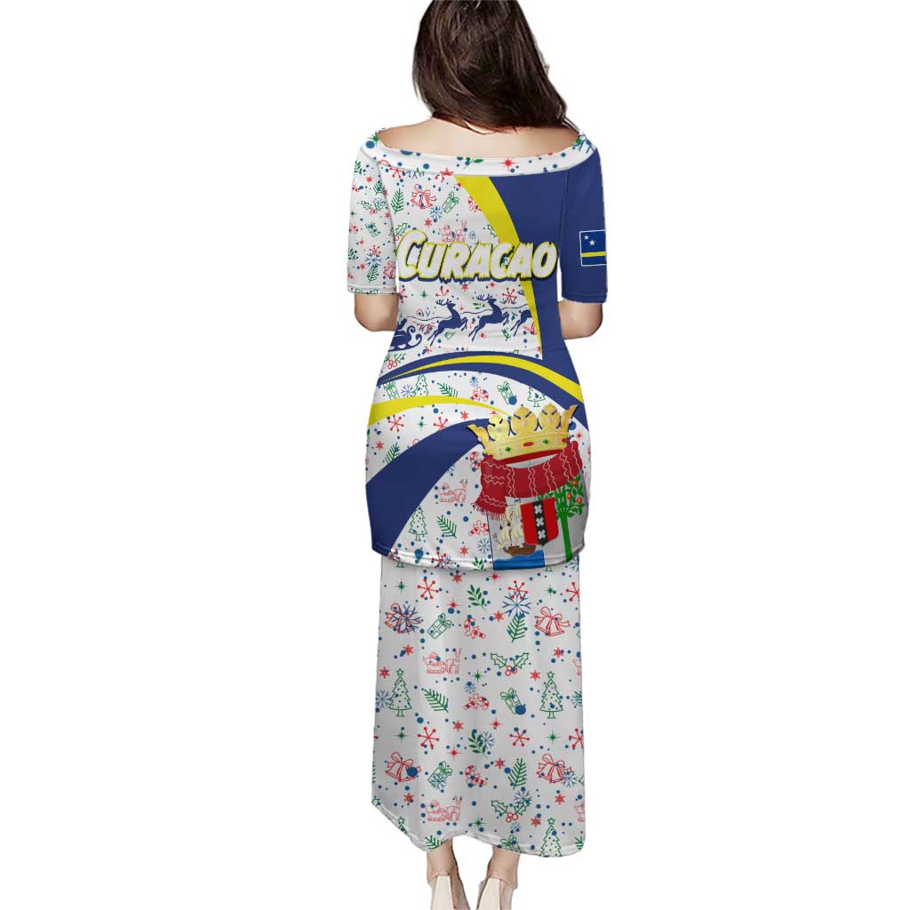 Curacao Christmas Puletasi with Santa Lizard Crown Gifts Snowflakes and Holiday Icons Design - Wonder Print Shop